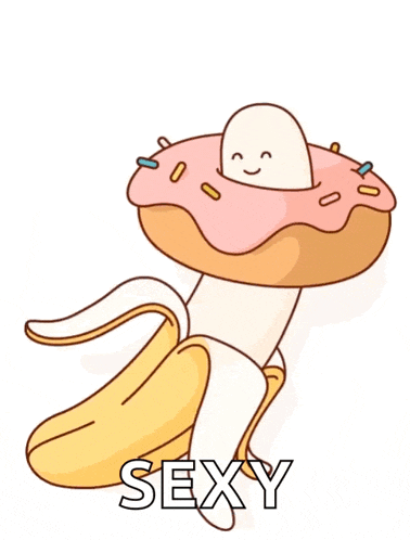a cartoon drawing of a banana with a donut on top and the word sexy below it