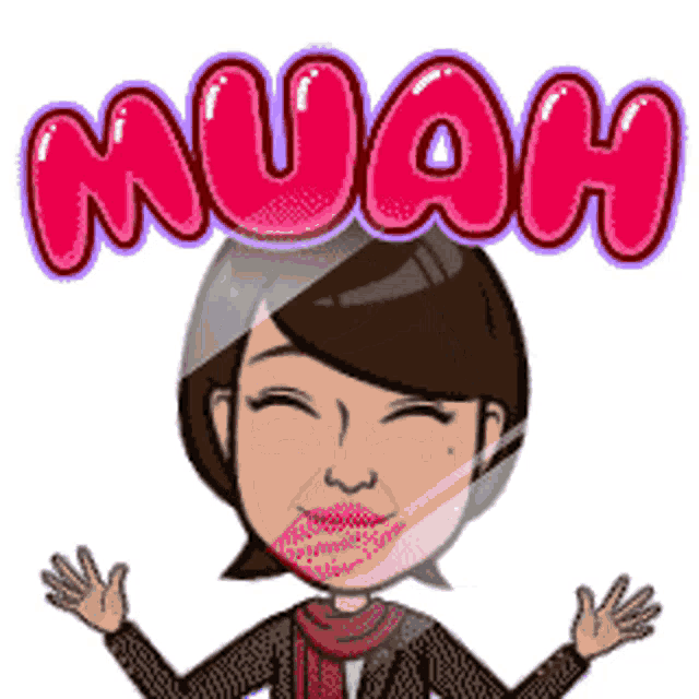 a cartoon of a woman with the word muah written above her head