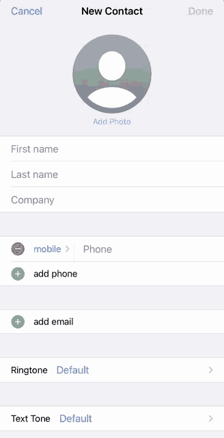 a screenshot of the new contact screen on a phone