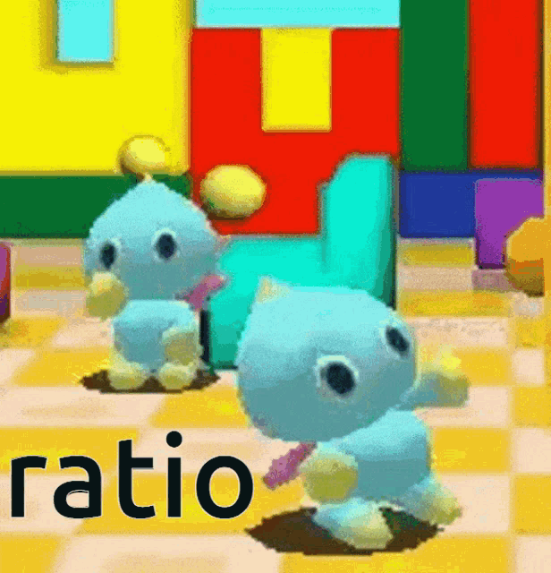 a couple of cartoon characters standing next to each other with the word ratio in the corner