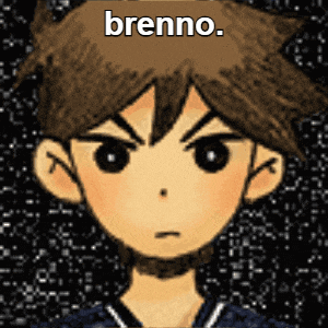a close up of a cartoon character with the words brenno written on it