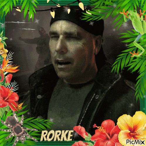 a picture of a man with the name rorke written on it