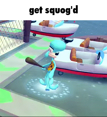 squidward from spongebob squarepants is holding a baseball bat in his hand