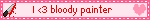 a pink banner that says bloody painter with a knife in the corner