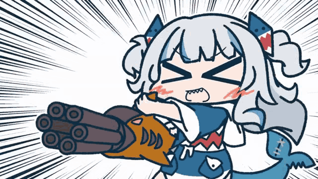 a cartoon drawing of a girl holding a gun with circles around it