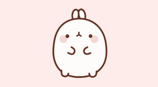 a cartoon drawing of a white rabbit with a bunny ear on a pink background .