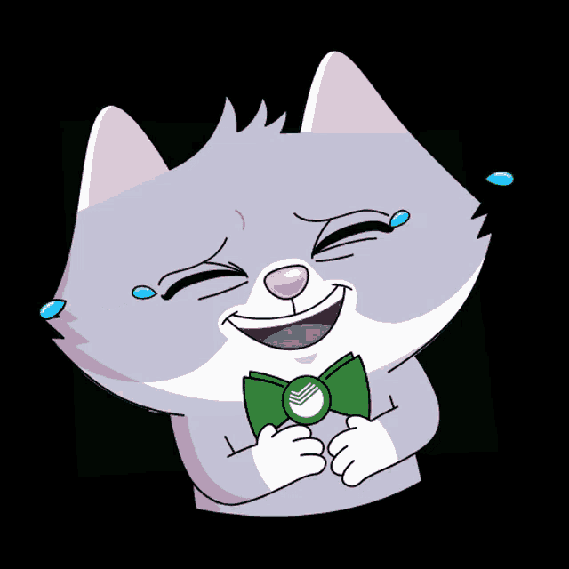 a cartoon cat is wearing a green bow tie