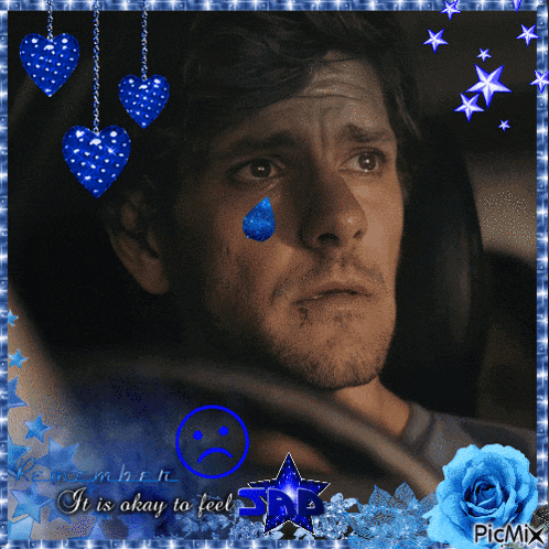 a picture of a man with a tear coming out of his eye and the words it is okay to feel sad