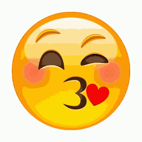 a smiley face is blowing a kiss with the number 3 on its lips