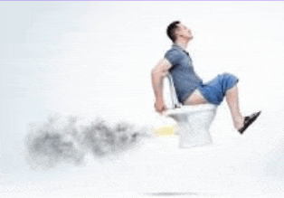 a man is sitting on a toilet with smoke coming out of the toilet .