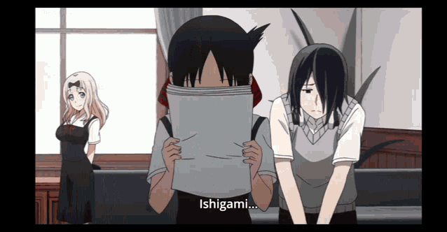 a couple of anime characters one of which says " ishigami "