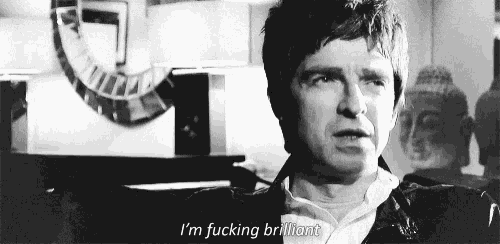 a man in a black and white photo is talking and says `` i 'm fucking brilliant '' .