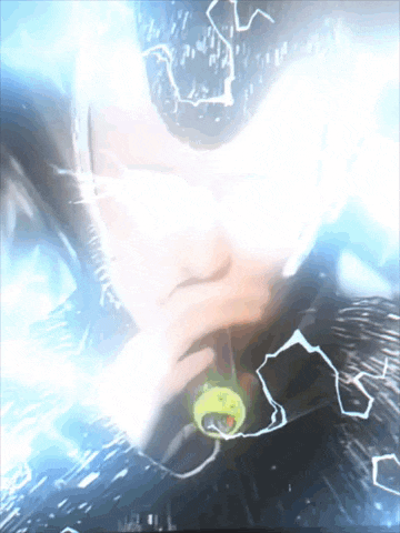 a close up of a person 's face with lightning bolts coming out of it