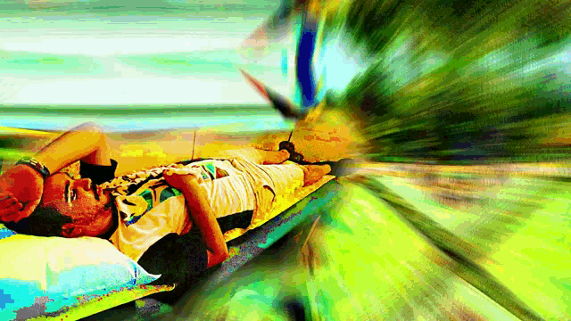 a painting of a man laying on a bed with his eyes closed