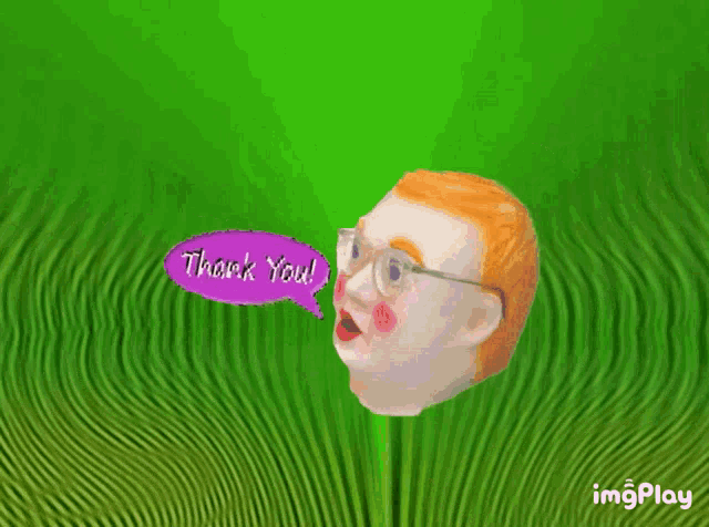 a cartoon of a man with glasses saying thank you