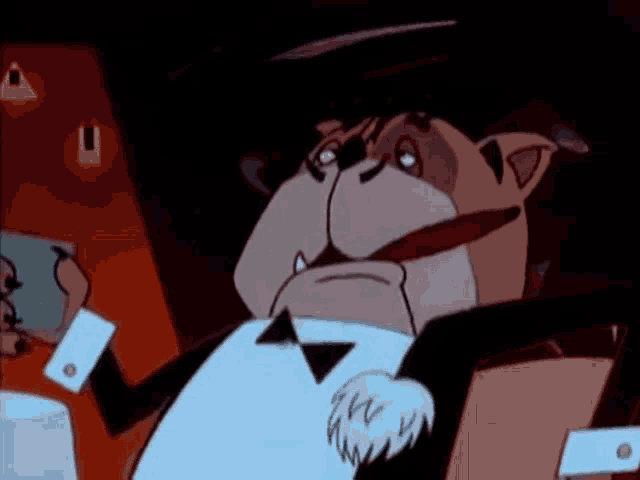 a cartoon dog wearing a tuxedo and a hat
