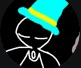 a stick figure wearing a blue top hat with a yellow stripe on it .