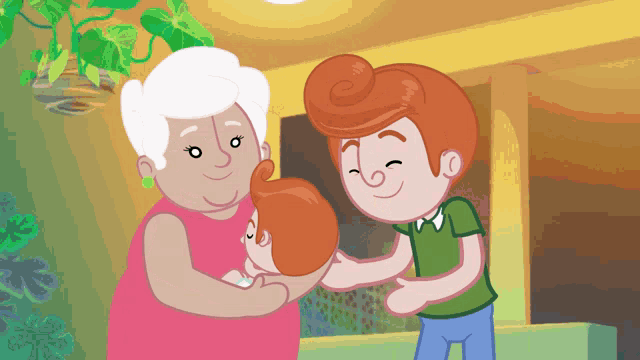a cartoon drawing of a woman holding a baby
