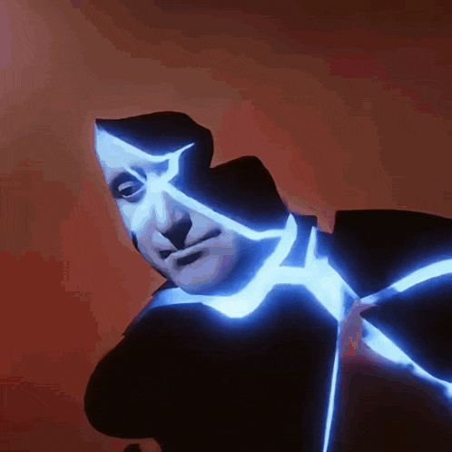 a computer generated image of a man with a light coming out of his face