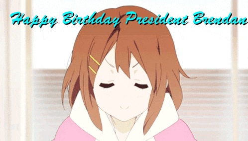 a cartoon girl with her eyes closed and the words happy birthday president brenda above her