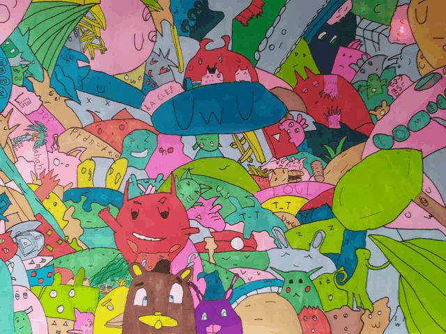 a drawing of a bunch of cartoon characters with the word owo written on the top