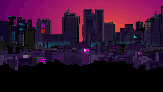 a cartoon drawing of a city skyline with the number 7 on the bottom right