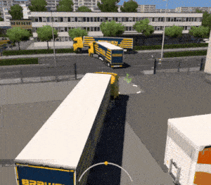 a braun truck is driving down the street