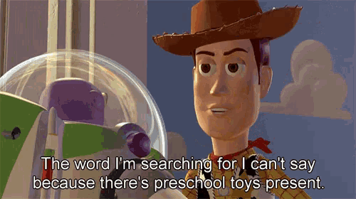 woody from toy story is talking to buzz lightyear about preschool toys