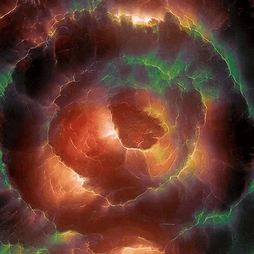 a painting of a colorful swirl with a green center