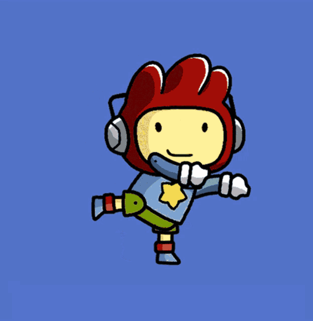 a cartoon character with headphones and a star on his shirt is standing on one leg