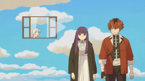 a man and a woman are standing in front of a window with a girl looking out of it
