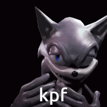a close up of a sonic the hedgehog 's face with the words `` kpf '' written on it .