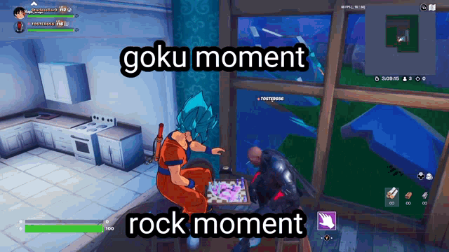 a screenshot of a video game with goku playing chess