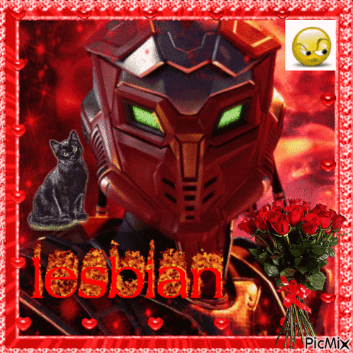 a picture of a robot with the word lesbian in red letters
