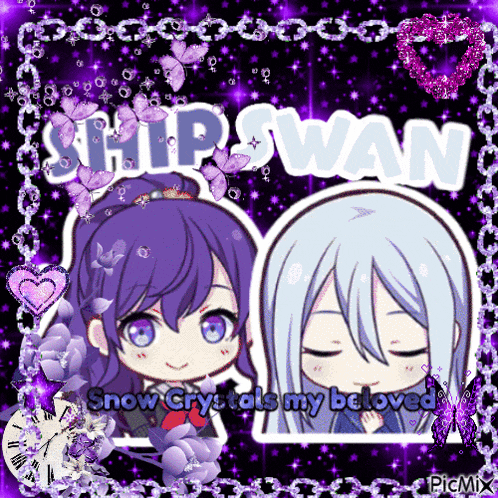 a picture of a girl and a boy with the words shipwan snow crystals my beloved on it