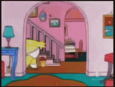 a pixelated image of a living room with a staircase and a lamp