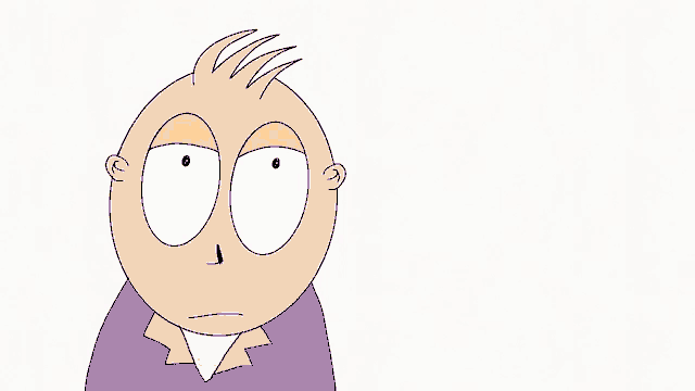 a cartoon drawing of a person with the word hi in orange