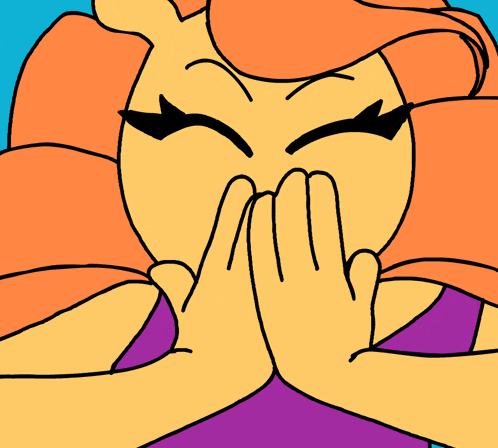 a cartoon drawing of a girl with orange hair and a purple top