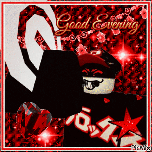 a good evening greeting card with a cartoon character and a red heart