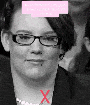 a black and white photo of a woman wearing glasses and a quote that says be mindful of why you were invited to the section