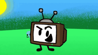 a cartoon drawing of a television with antennas and a face