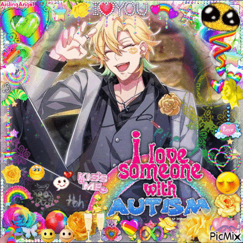 a picture of a anime character with the words i love someone with autism
