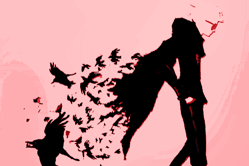 a red background with a black silhouette of a person in the foreground