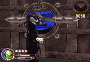 a video game shows a character with 9050 g on the screen