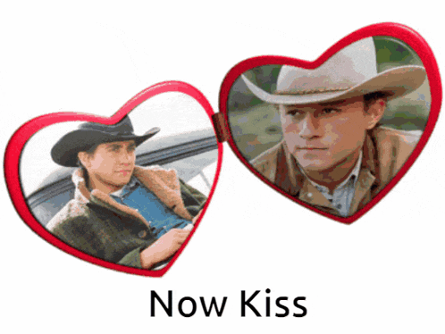 a picture of a man in a cowboy hat with the words " now kiss " below it