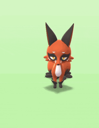 a cartoon fox with black ears and yellow eyes is standing on its hind legs