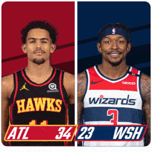 a hawks player and a wizards player are shown