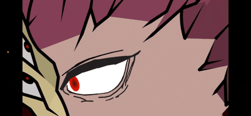 a close up of a person 's eye with red pupil