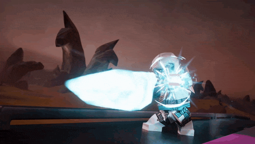 a cartoon character is holding a light beam in his hand