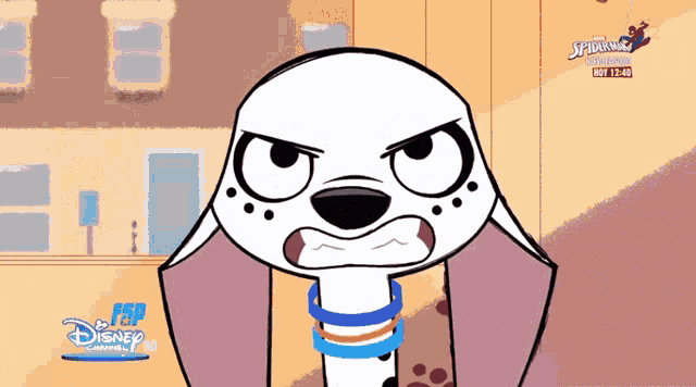 a cartoon dalmatian with a spider-man logo on the bottom right
